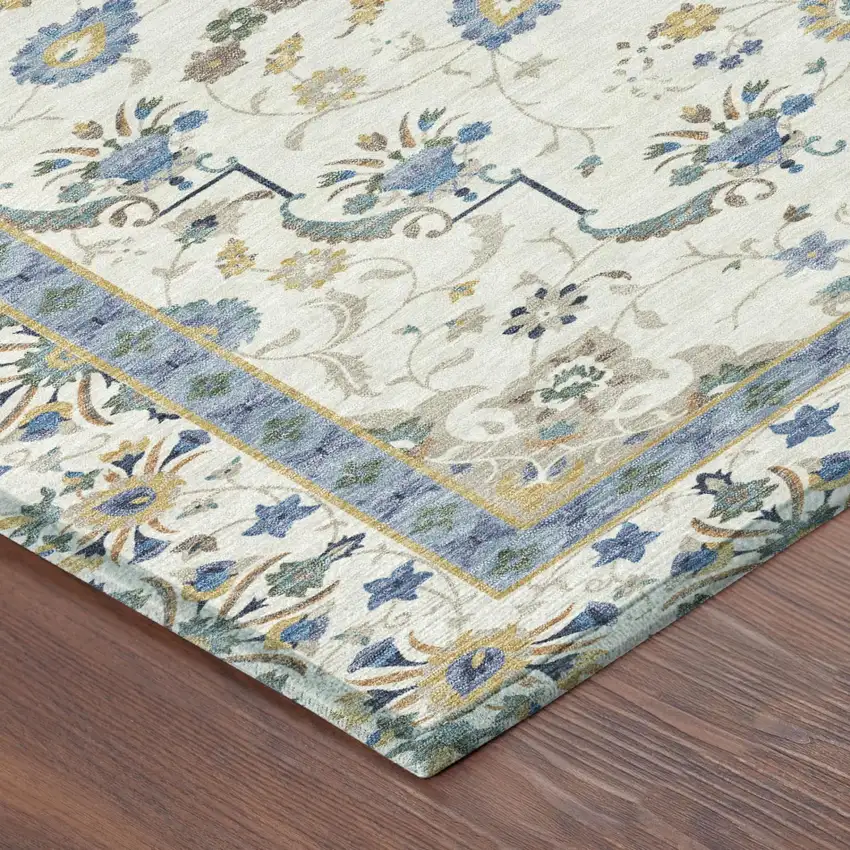 Ivory And Silver Oriental Washable Indoor Outdoor Area Rug Photo 3