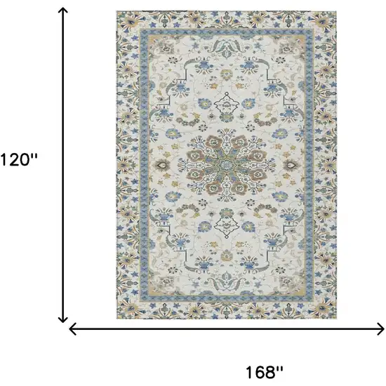 Ivory And Silver Oriental Washable Indoor Outdoor Area Rug Photo 5