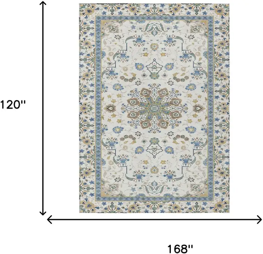 Ivory And Silver Oriental Washable Indoor Outdoor Area Rug Photo 5