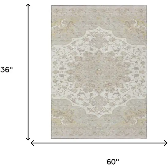 Ivory And Silver Oriental Washable Indoor Outdoor Area Rug Photo 5