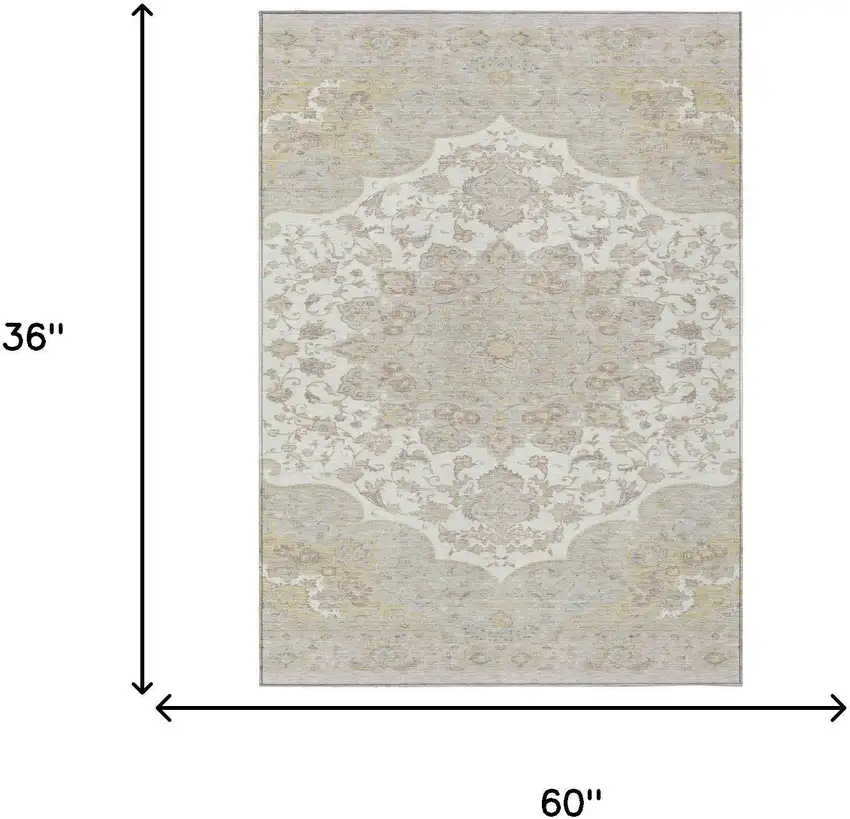 Ivory And Silver Oriental Washable Indoor Outdoor Area Rug Photo 5