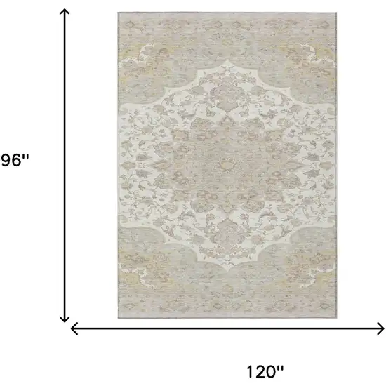 Ivory And Silver Oriental Washable Indoor Outdoor Area Rug Photo 5