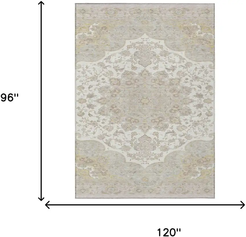 Ivory And Silver Oriental Washable Indoor Outdoor Area Rug Photo 5