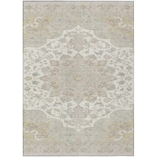 Ivory And Silver Oriental Washable Indoor Outdoor Area Rug Photo 2