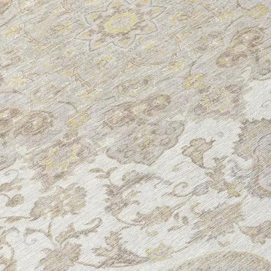Ivory And Silver Oriental Washable Indoor Outdoor Area Rug Photo 4