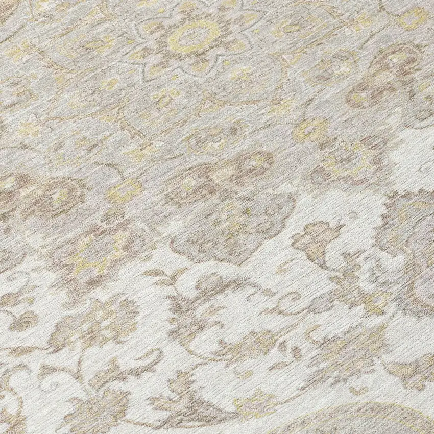 Ivory And Silver Oriental Washable Indoor Outdoor Area Rug Photo 4