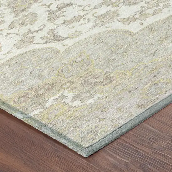 Ivory And Silver Oriental Washable Indoor Outdoor Area Rug Photo 3