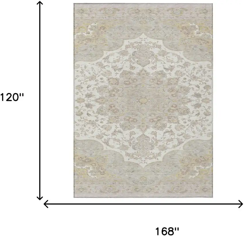 Ivory And Silver Oriental Washable Indoor Outdoor Area Rug Photo 5