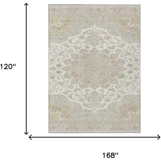 Ivory And Silver Oriental Washable Indoor Outdoor Area Rug Photo 5