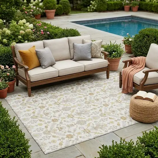 Ivory And Silver Oriental Washable Indoor Outdoor Area Rug Photo 1