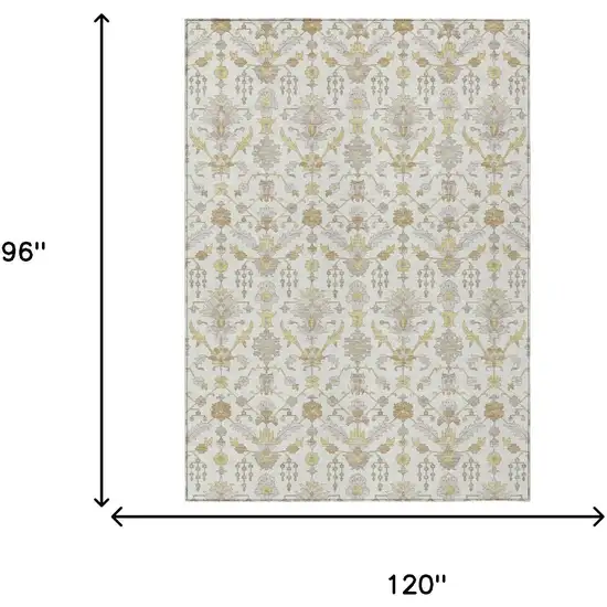 Ivory And Silver Oriental Washable Indoor Outdoor Area Rug Photo 5