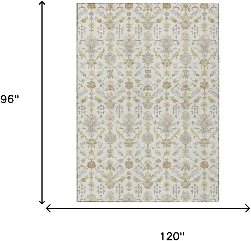 Ivory And Silver Oriental Washable Indoor Outdoor Area Rug Photo 5