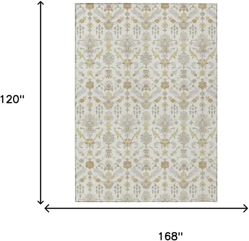 Ivory And Silver Oriental Washable Indoor Outdoor Area Rug Photo 5
