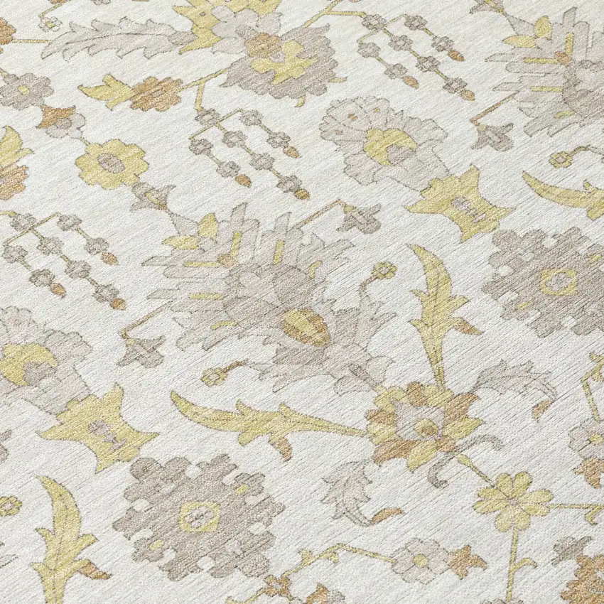 Ivory And Silver Oriental Washable Indoor Outdoor Area Rug Photo 4