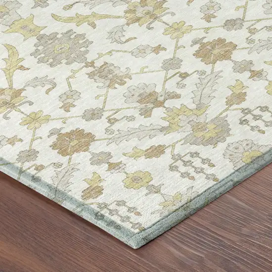 Ivory And Silver Oriental Washable Indoor Outdoor Area Rug Photo 3