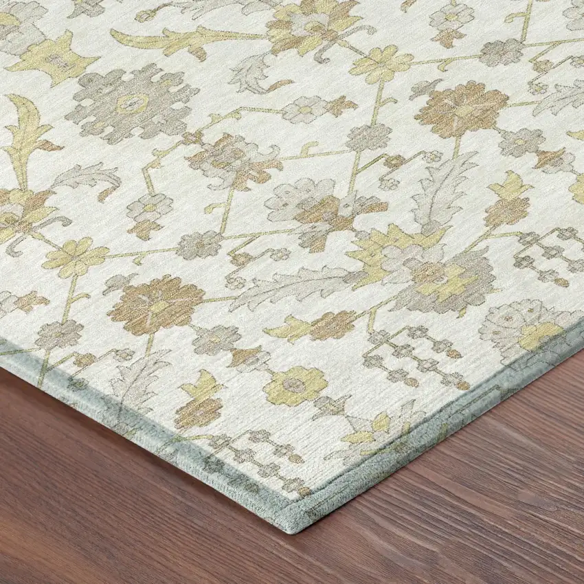 Ivory And Silver Oriental Washable Indoor Outdoor Area Rug Photo 3