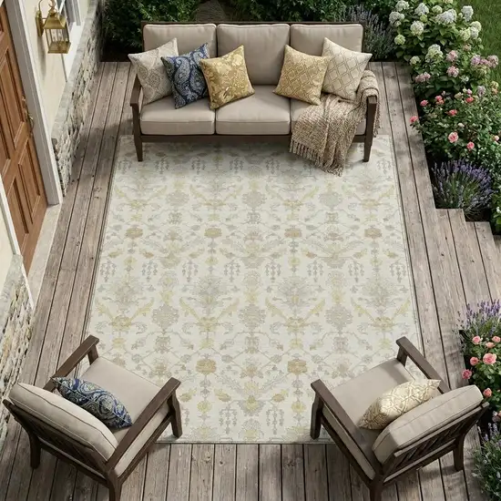 Ivory And Silver Oriental Washable Indoor Outdoor Area Rug Photo 1