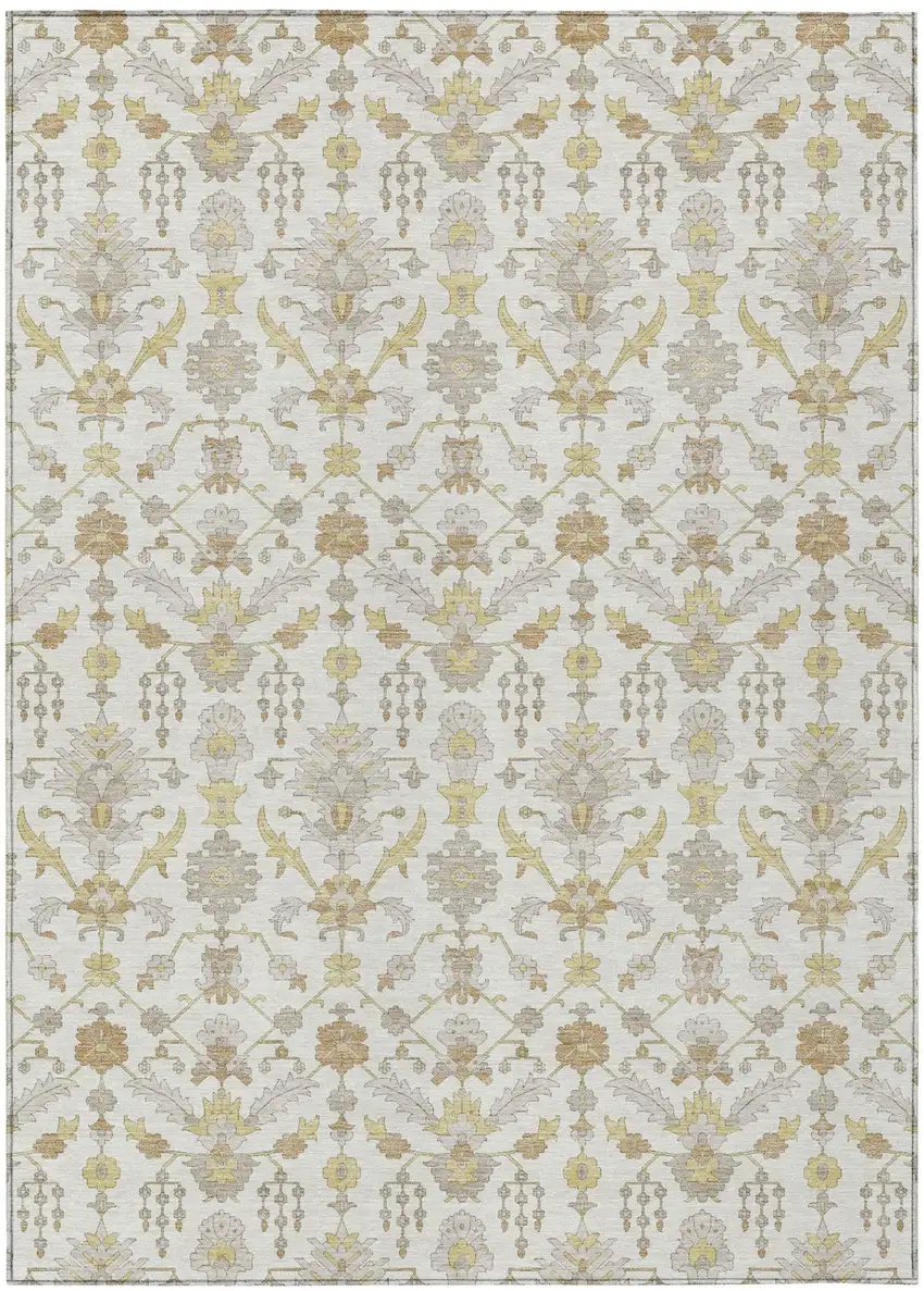 Ivory And Silver Oriental Washable Indoor Outdoor Area Rug Photo 2