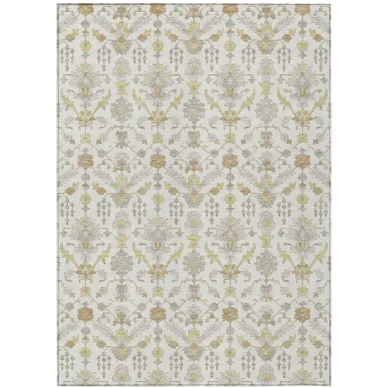 Ivory And Silver Oriental Washable Indoor Outdoor Area Rug Photo 2