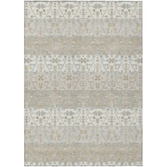 Ivory And Silver Oriental Washable Indoor Outdoor Area Rug Photo 2