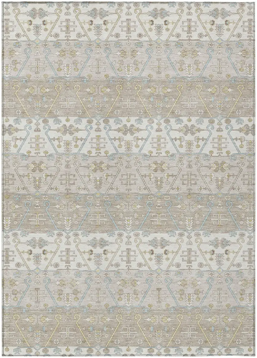 Ivory And Silver Oriental Washable Indoor Outdoor Area Rug Photo 2