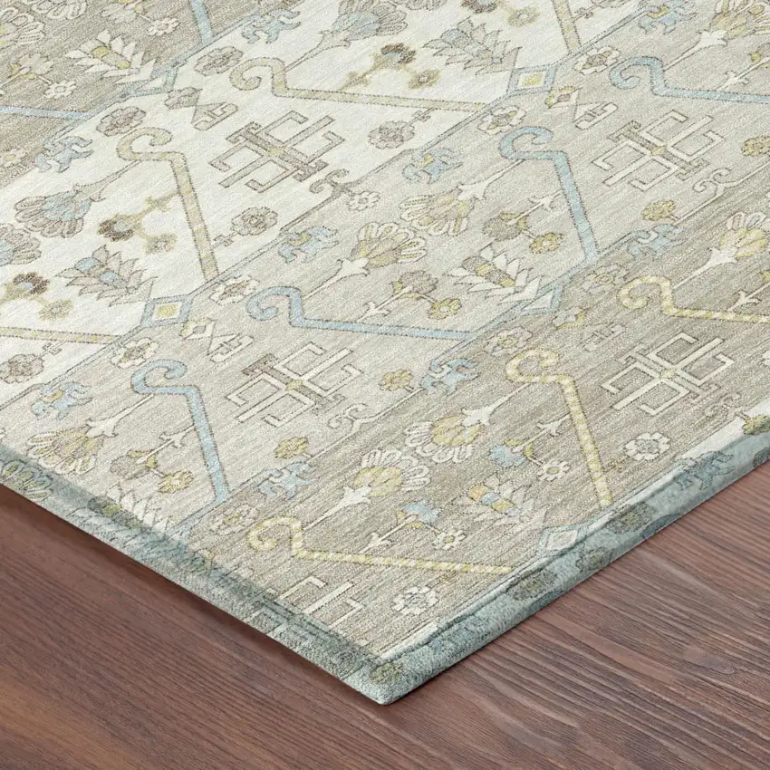 Ivory And Silver Oriental Washable Indoor Outdoor Area Rug Photo 3