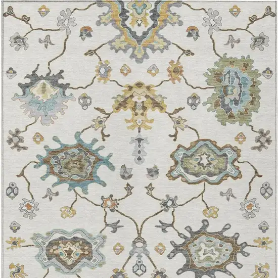 Ivory And Silver Oriental Washable Indoor Outdoor Area Rug Photo 2