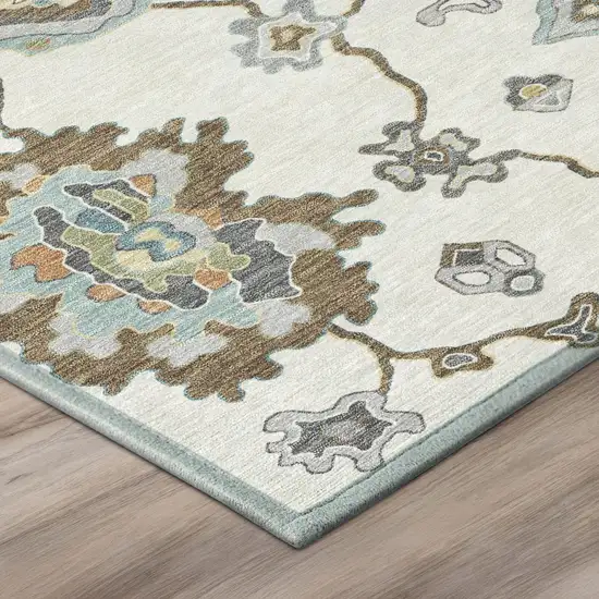Ivory And Silver Oriental Washable Indoor Outdoor Area Rug Photo 4