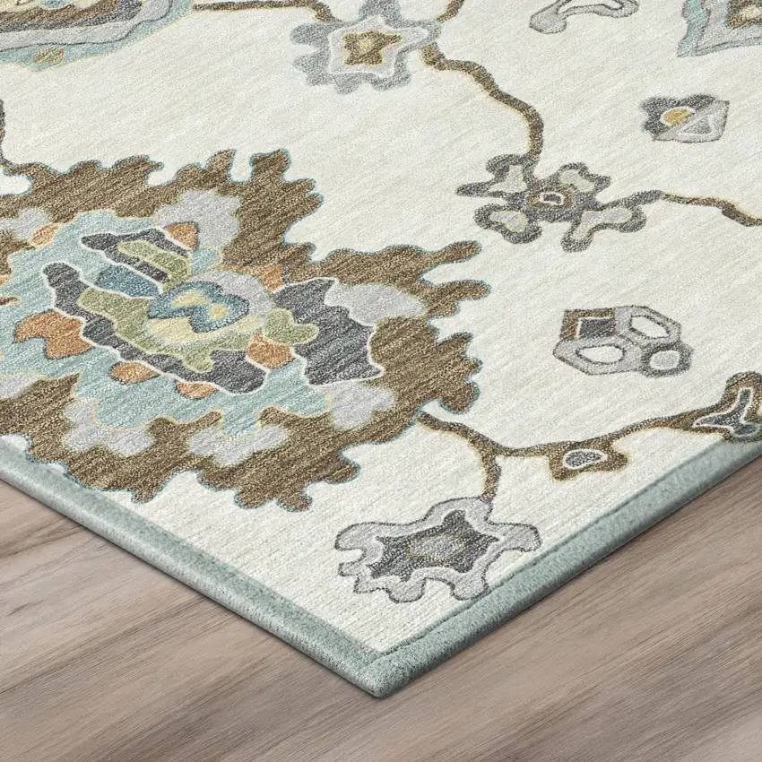 Ivory And Silver Oriental Washable Indoor Outdoor Area Rug Photo 4