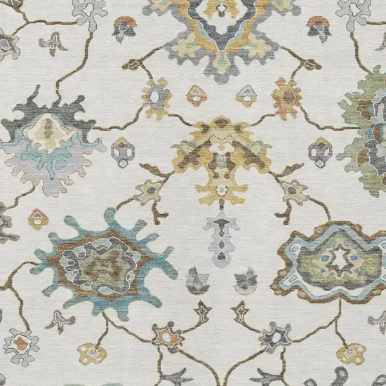 Ivory And Silver Oriental Washable Indoor Outdoor Area Rug Photo 3
