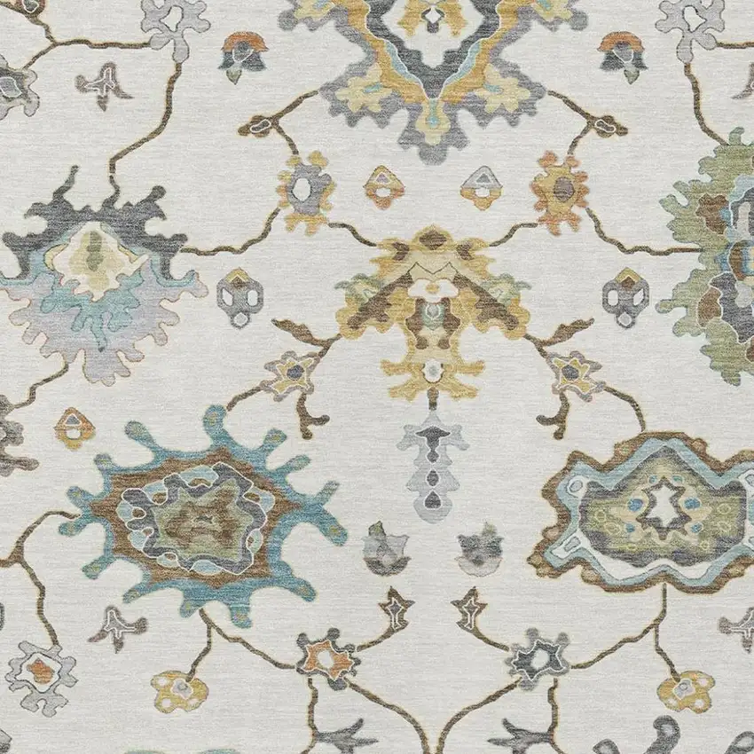 Ivory And Silver Oriental Washable Indoor Outdoor Area Rug Photo 3