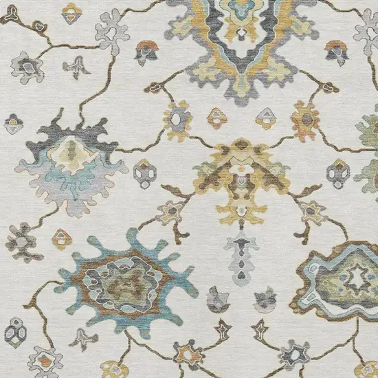 Ivory And Silver Oriental Washable Indoor Outdoor Area Rug Photo 3