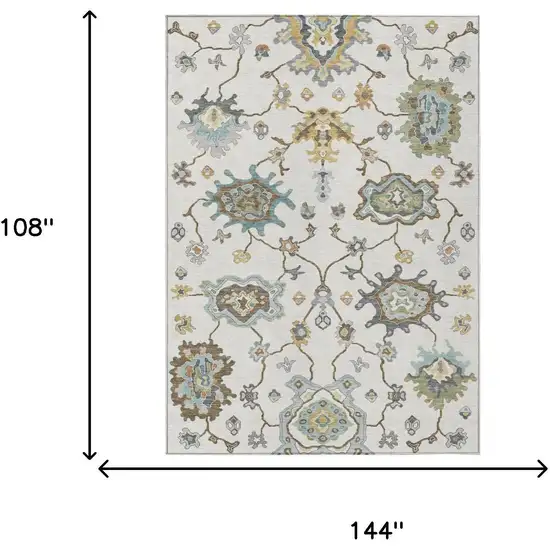 Ivory And Silver Oriental Washable Indoor Outdoor Area Rug Photo 6