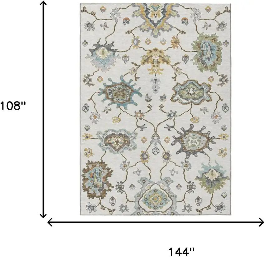 Ivory And Silver Oriental Washable Indoor Outdoor Area Rug Photo 6