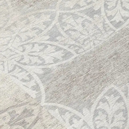 Ivory And Silver Oriental Washable Indoor Outdoor Area Rug Photo 5