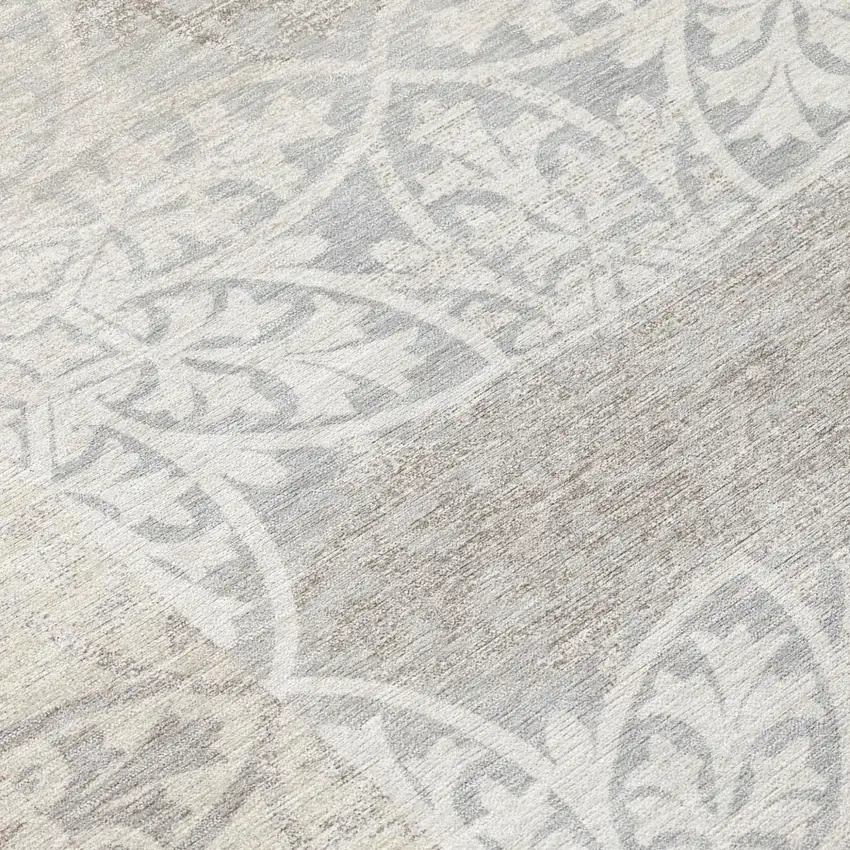 Ivory And Silver Oriental Washable Indoor Outdoor Area Rug Photo 5
