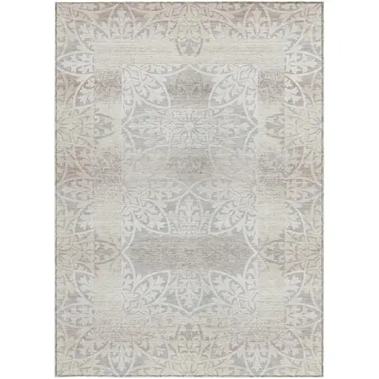 Ivory And Silver Oriental Washable Indoor Outdoor Area Rug Photo 3