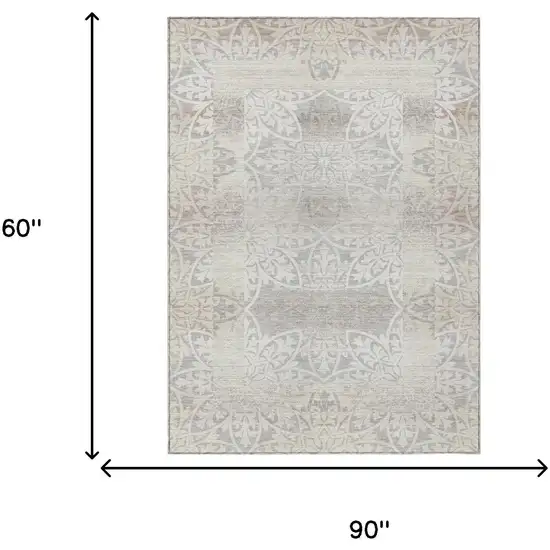 Ivory And Silver Oriental Washable Indoor Outdoor Area Rug Photo 6