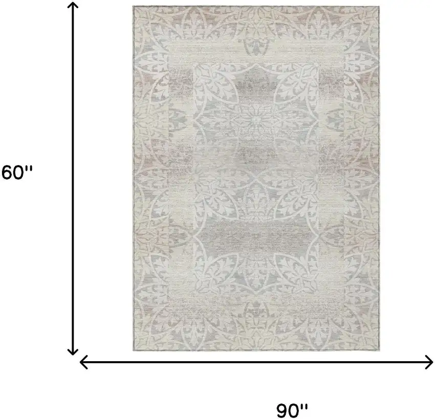 Ivory And Silver Oriental Washable Indoor Outdoor Area Rug Photo 6