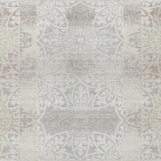 Ivory And Silver Oriental Washable Indoor Outdoor Area Rug Photo 1