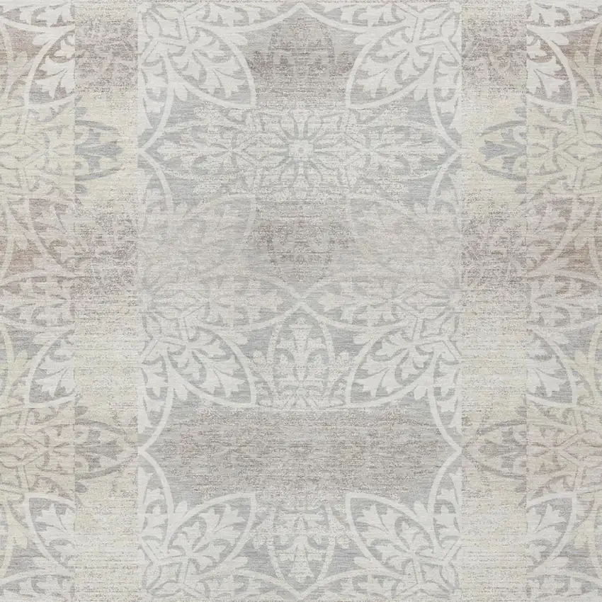 Ivory And Silver Oriental Washable Indoor Outdoor Area Rug Photo 1