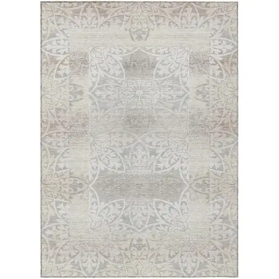 Ivory And Silver Oriental Washable Indoor Outdoor Area Rug Photo 2