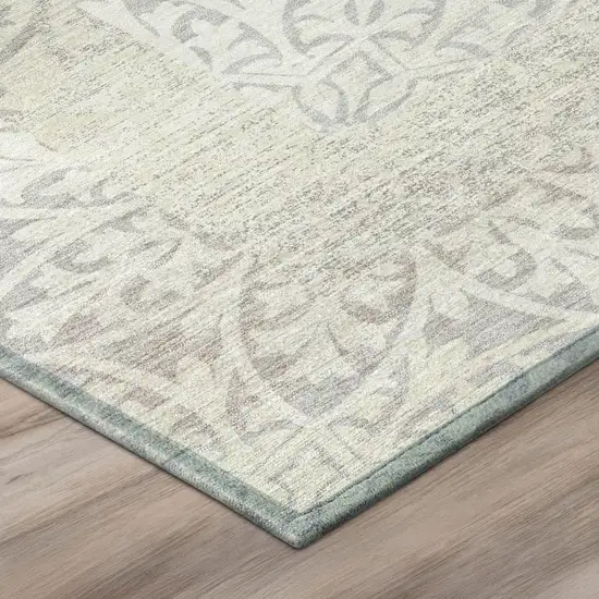 Ivory And Silver Oriental Washable Indoor Outdoor Area Rug Photo 4