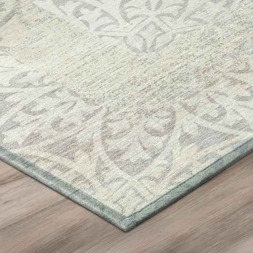 Ivory And Silver Oriental Washable Indoor Outdoor Area Rug Photo 4