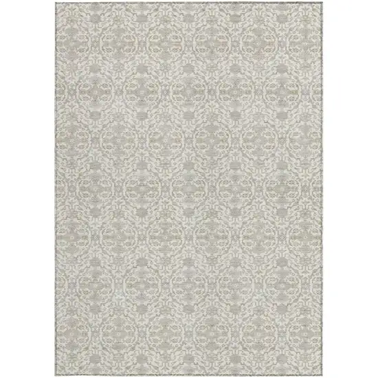 Ivory And Silver Oriental Washable Indoor Outdoor Area Rug Photo 3