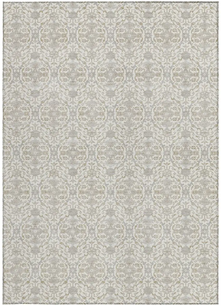 Ivory And Silver Oriental Washable Indoor Outdoor Area Rug Photo 3