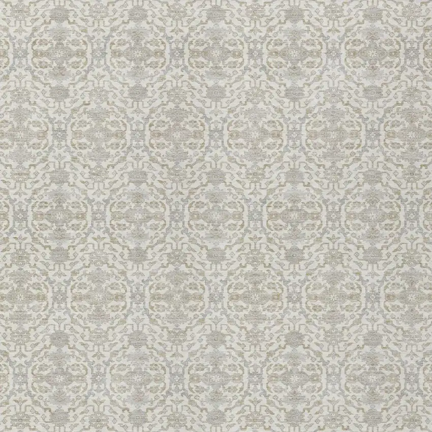 Ivory And Silver Oriental Washable Indoor Outdoor Area Rug Photo 1