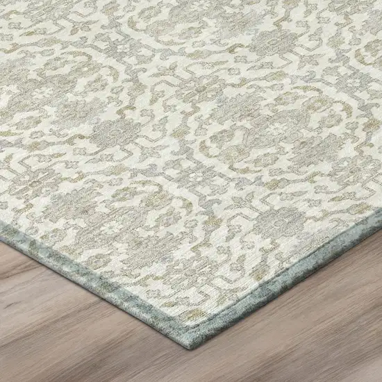 Ivory And Silver Oriental Washable Indoor Outdoor Area Rug Photo 4