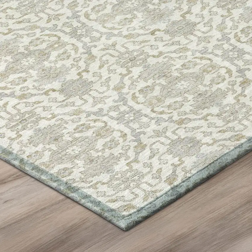 Ivory And Silver Oriental Washable Indoor Outdoor Area Rug Photo 4