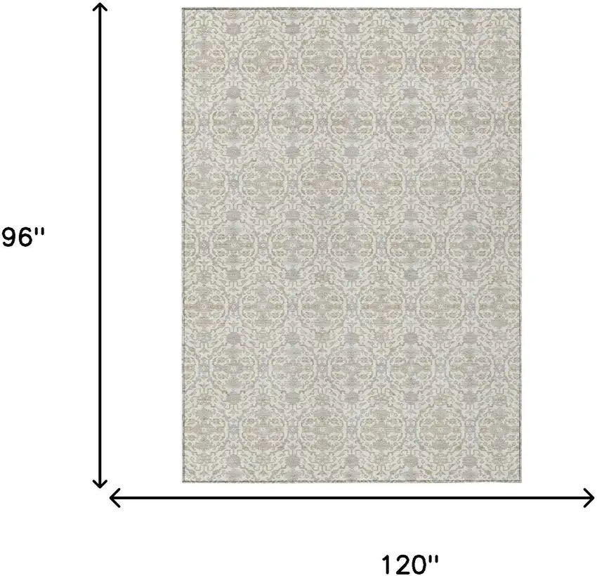 Ivory And Silver Oriental Washable Indoor Outdoor Area Rug Photo 6